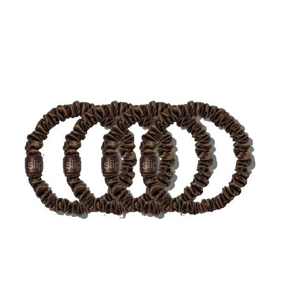 SLIP Package of 4 Silk Skinny Scrunchies Dark Brown 100% Mulberry Silk NEW - Picture 3 of 6